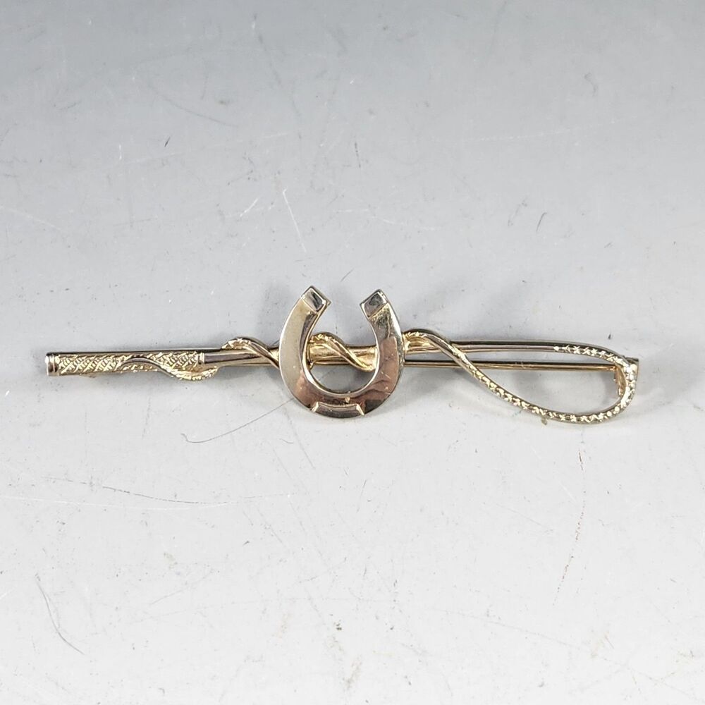Horse Buggy Whip Brooch Riding Crop Equestrian Pin Costume Jewelry Horseshoe VTG